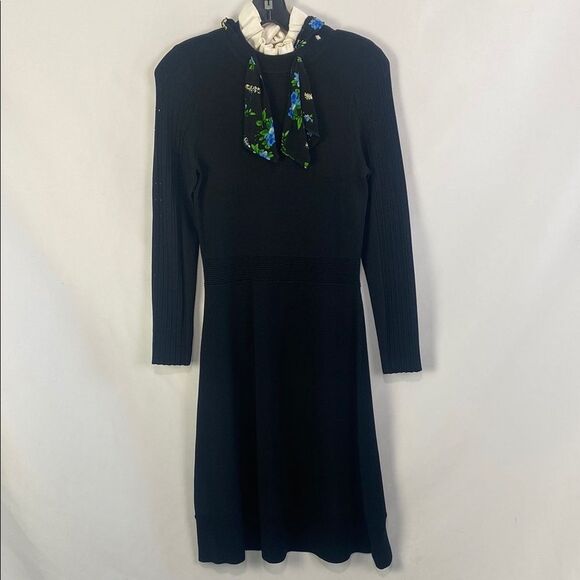 Sandro Blk Knit Hi Neck W Floral Scarf - Picture 2 of 15